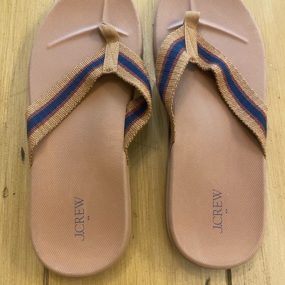 J. Crew Men’s Flip Flop Fabric Contour Sandals Blue Tan New Without Tags size 12 - Picture 5 of 9